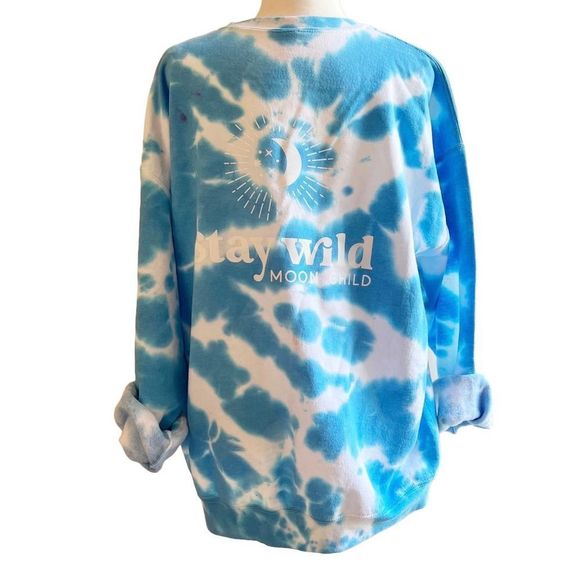 Handmade Stay Wild Moon Child Ice Dyed Sweatshirt, Unisex Sz XL - Picture 7 of 7